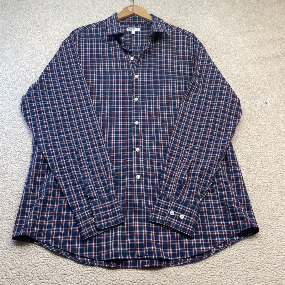 Peter Millar Button Down Mens XL Navy MF23W47LTPP Plaid Performance Shirt